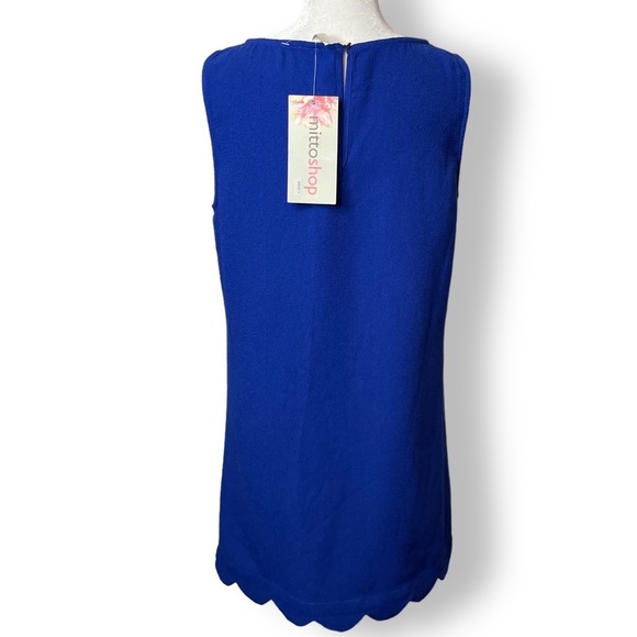 MITTOSHOP Size S Women's Cute Lightweight CREPE SCALLOP Hem Zip Dress Blue - Picture 3 of 8